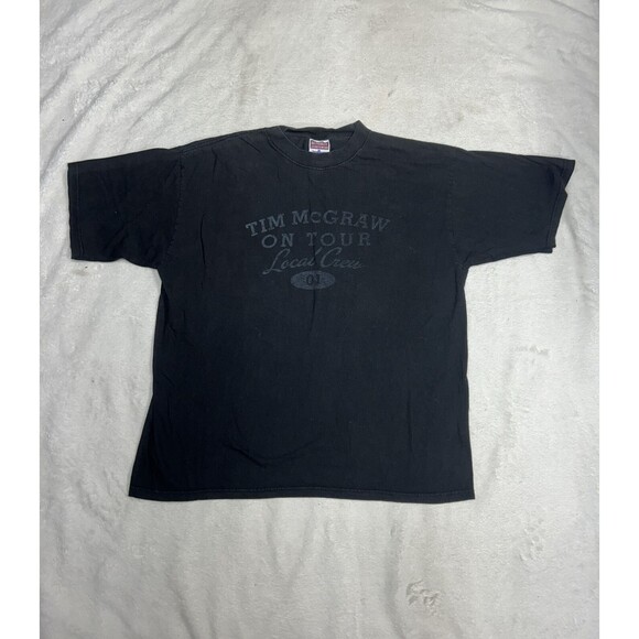 Tim Mcgraw On Tour Local Crew T-Shirt 2001 Vintage Tee Faded Black Size XL - Picture 1 of 7